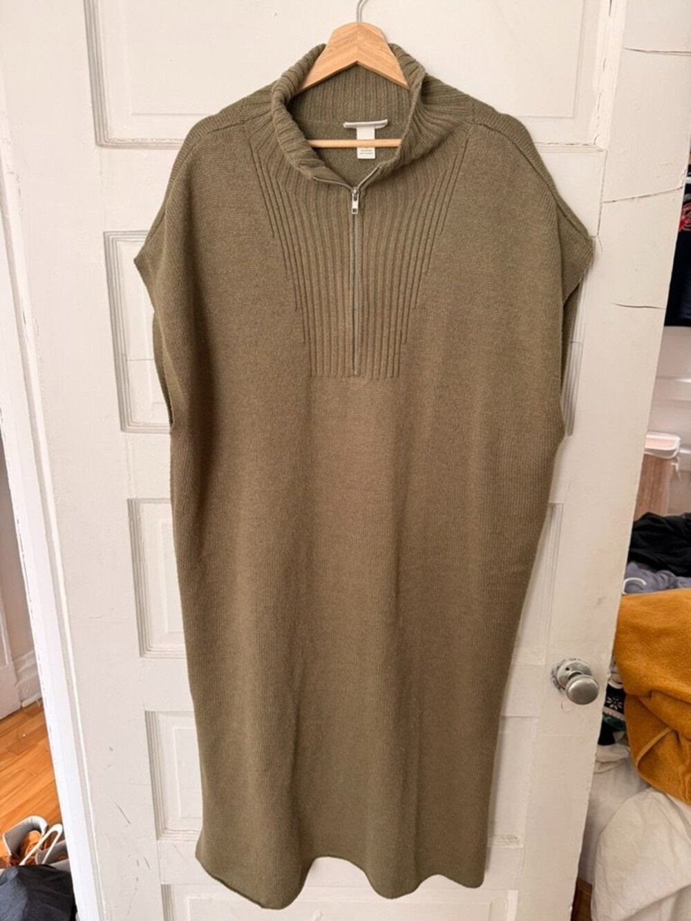 Monki Oversized Half Zip Sweater Dress Olive XL